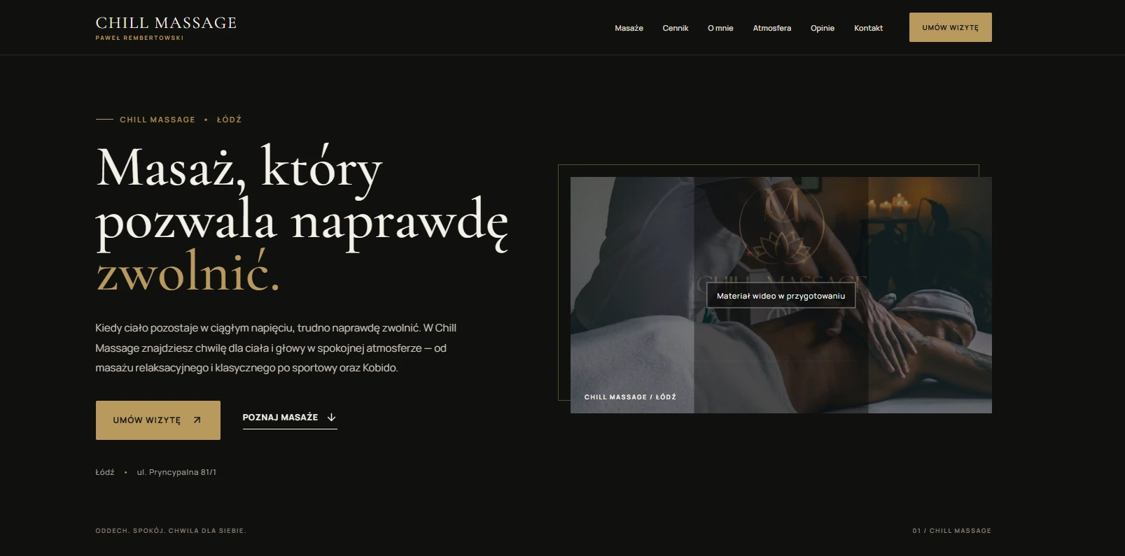 Widok projektu demonstracyjnego strony Chill Massage